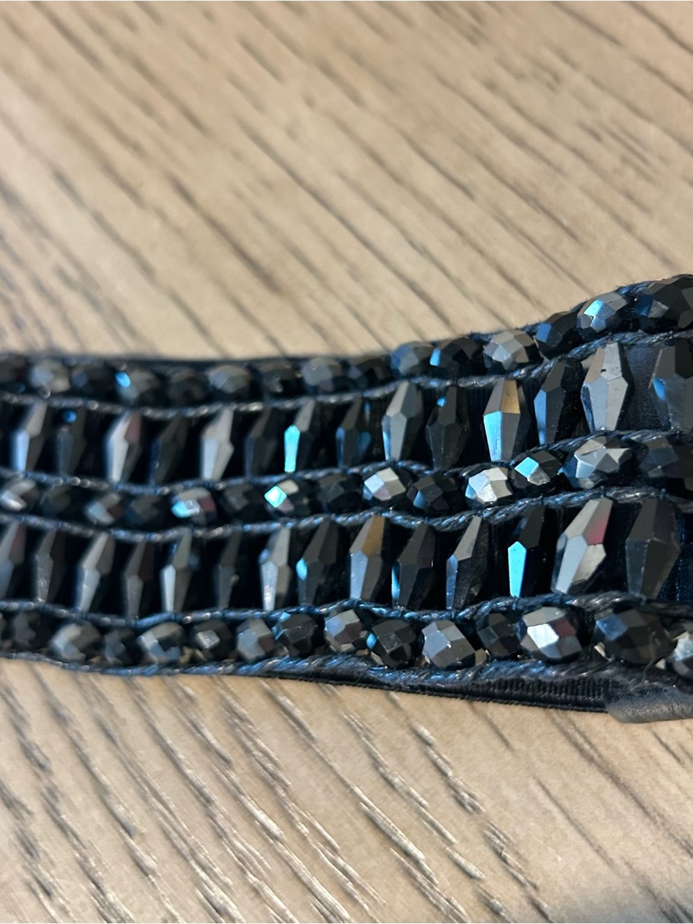Black Glass Bead Stretch Waist Belt Fairy Goth Evening Glam 35 In Leather